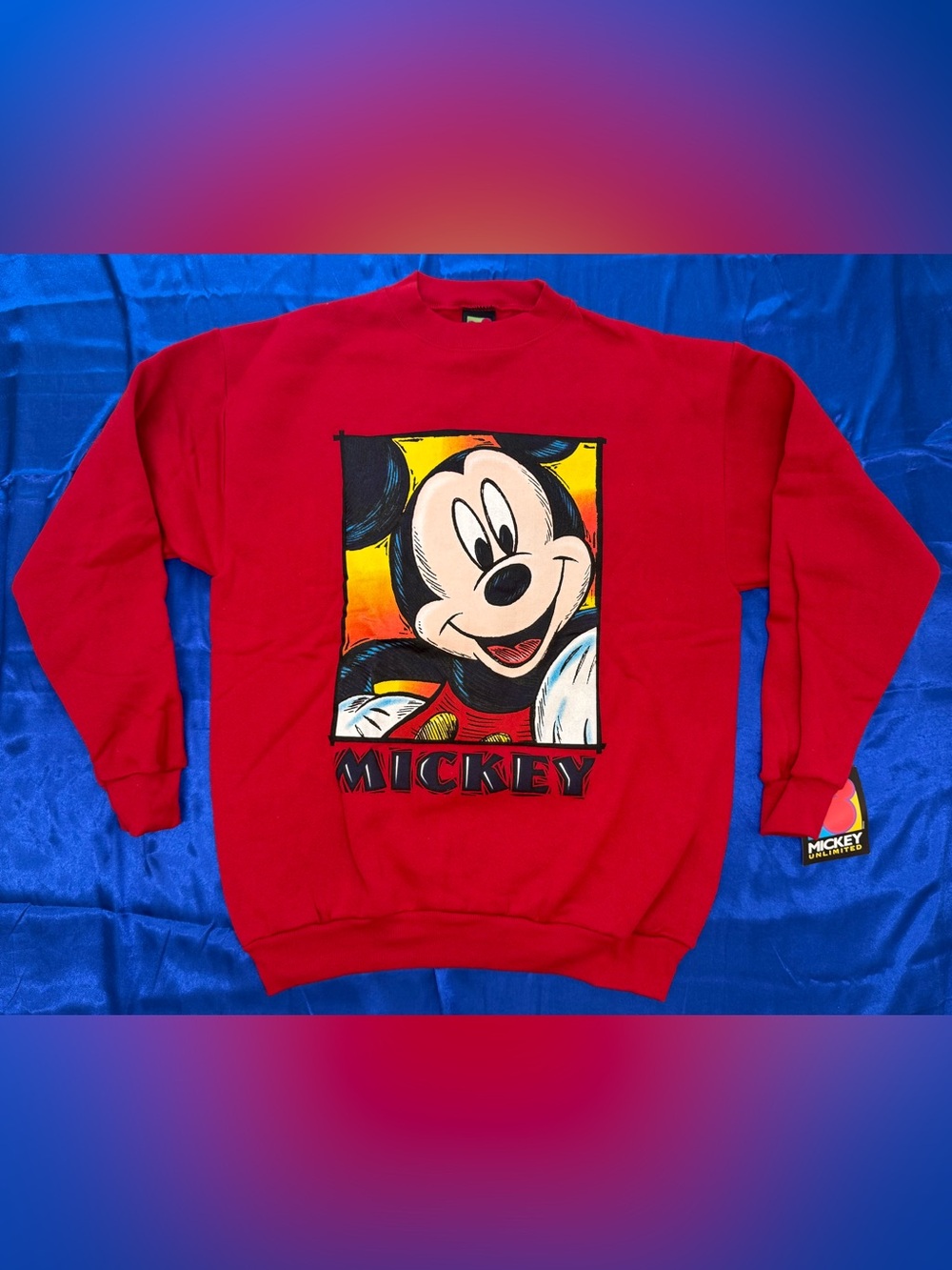 Vintage 1990s 90s Disney Red Mickey Mouse Unlimited Crewneck Sweatshirt Medium